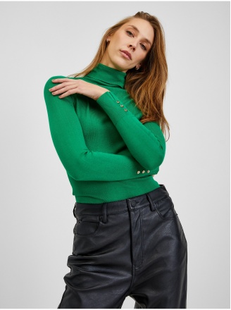 Зелен пуловер с висока яка