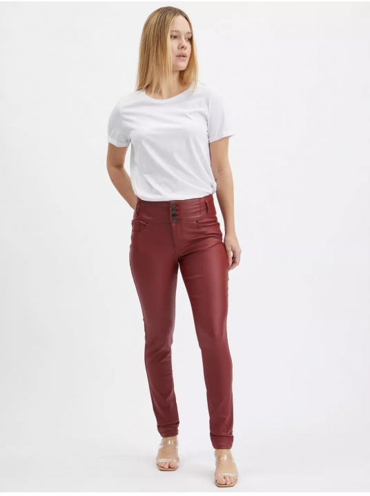 Тесен панталон в цвят бордо - изглед 4