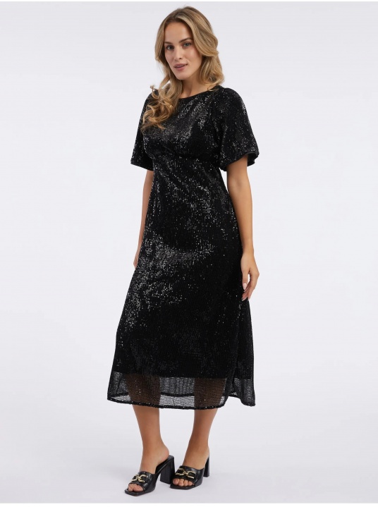 Черна миди рокля с пайети - изглед 1