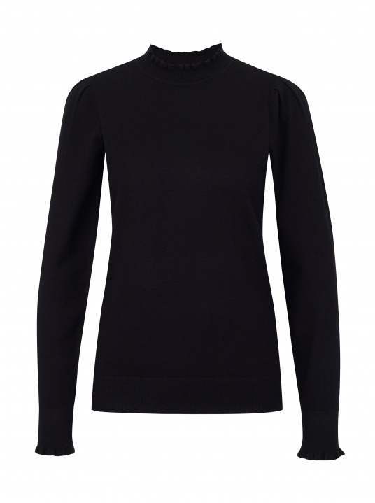 Черен пуловер с висока яка - изглед 1
