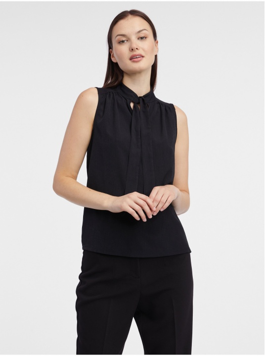 Черна блуза с панделка - изглед 1