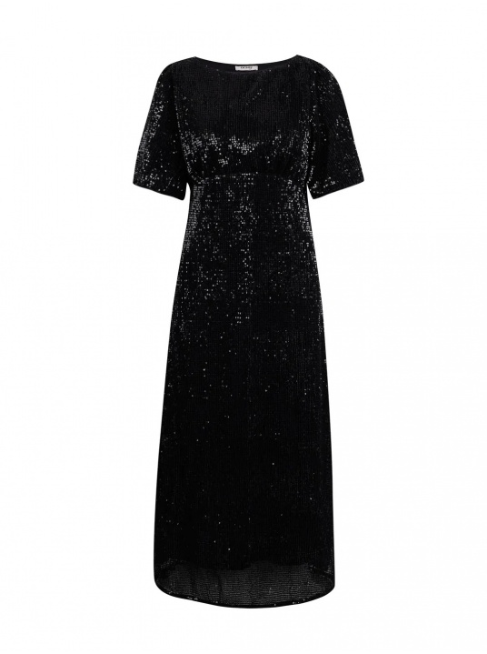 Черна миди рокля с пайети - изглед 5