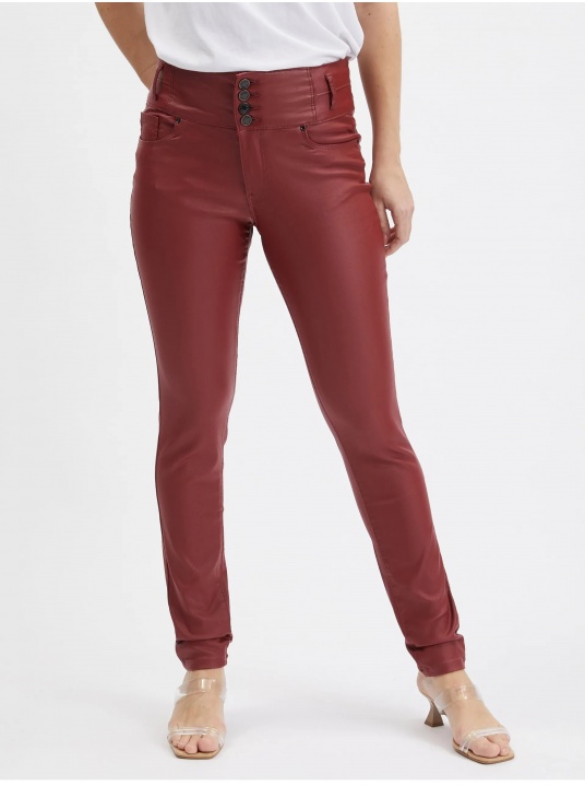 Тесен панталон в цвят бордо - изглед 1