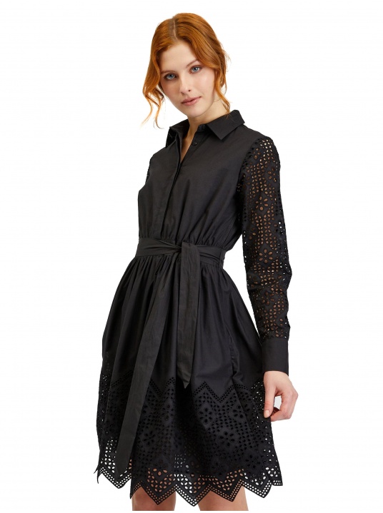Черна перфорирана рокля-риза - изглед 1