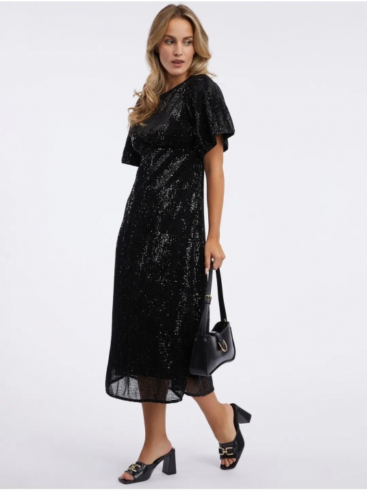 Черна миди рокля с пайети - изглед 4