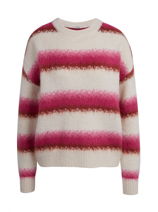 Пуловер от вълнена смес с розово и кремаво райе - изглед 5