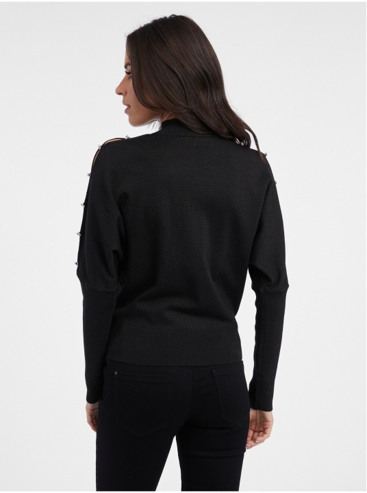 Черен пуловер с блестящ ефект - изглед 3