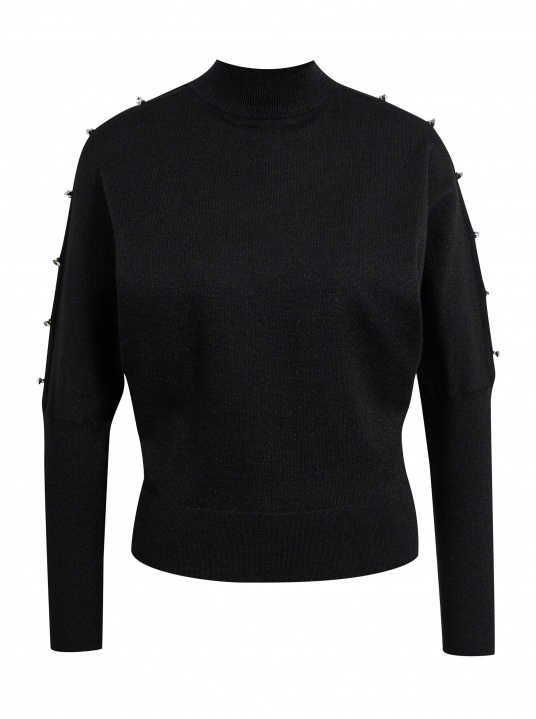 Черен пуловер с блестящ ефект - изглед 5