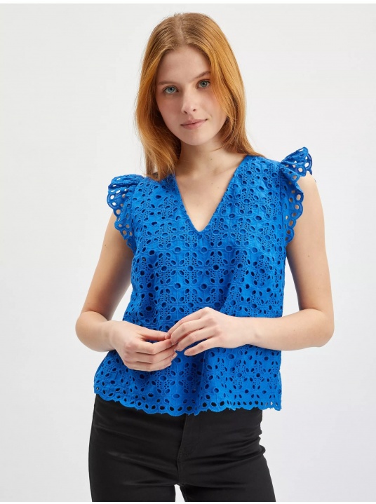 Синя блуза с бродерия - изглед 1