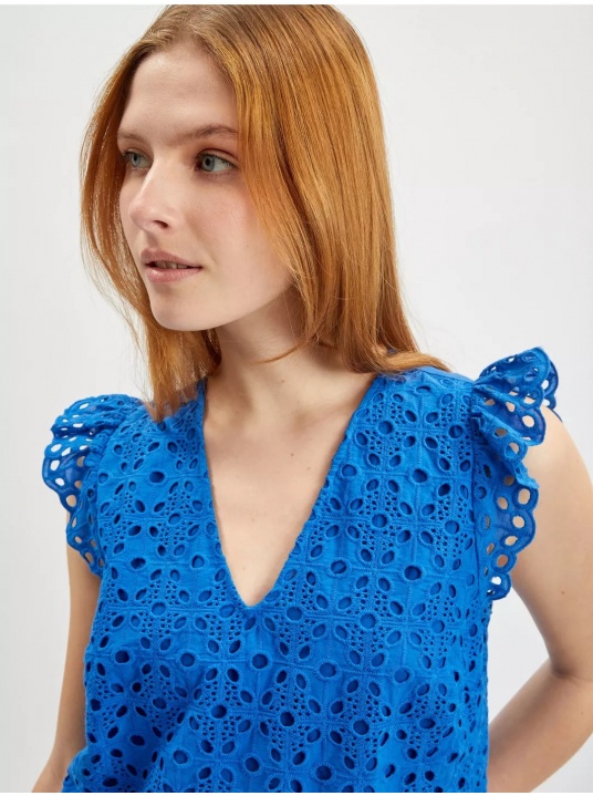 Синя блуза с бродерия - изглед 2