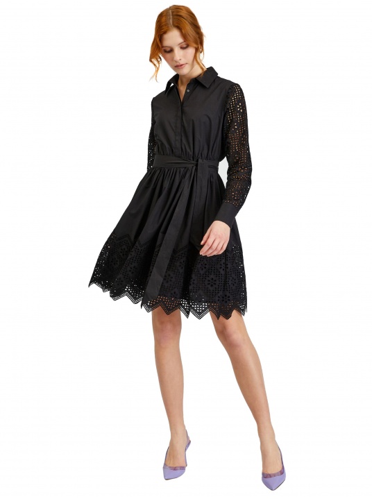 Черна перфорирана рокля-риза - изглед 3
