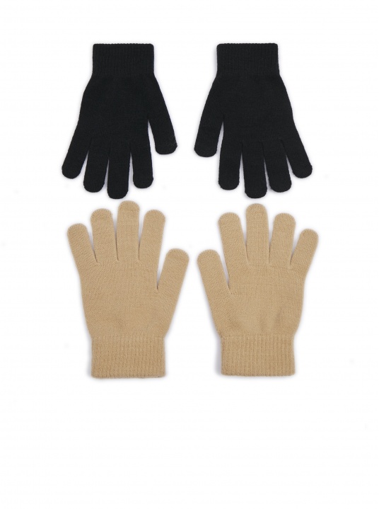 Комплект от два чифта ръкавици в черно и бежово - изглед 2