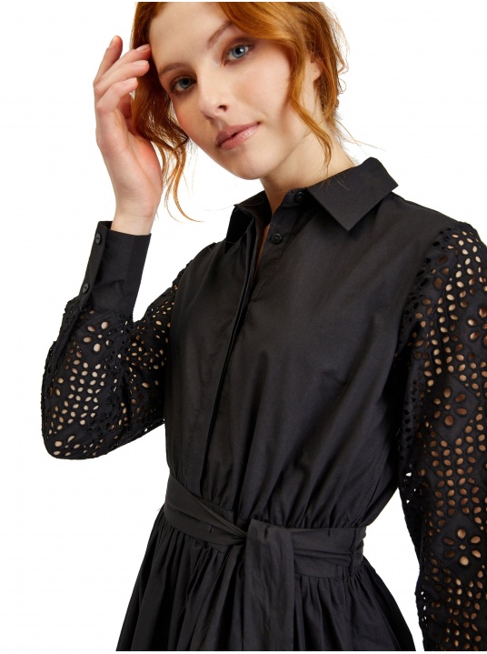 Черна перфорирана рокля-риза - изглед 4