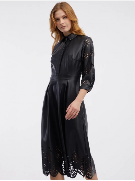 Черна рокля от еко кожа - изглед 1