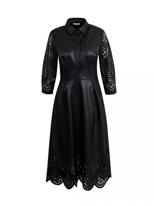 Черна рокля от еко кожа - изглед 5